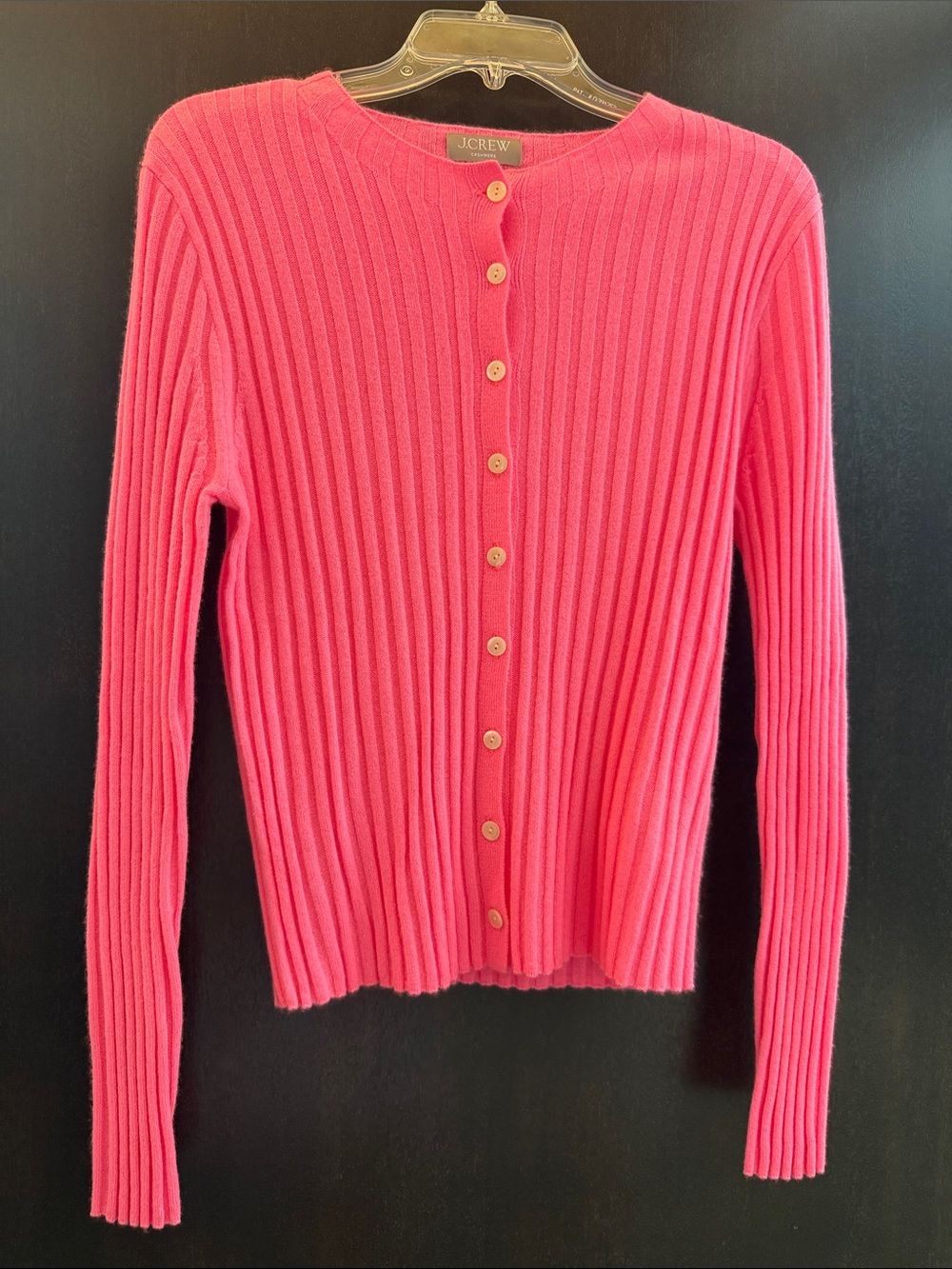 J. Crew Vibrant Pink Ribbed Button-Front Cardigan